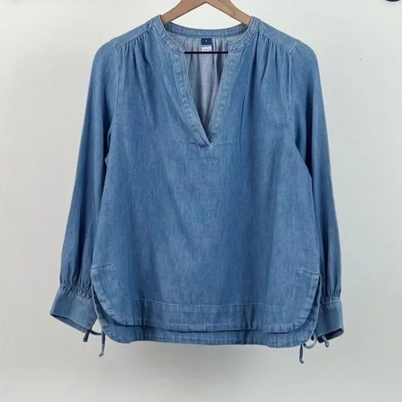 OLD NAVY Puff Sleeve Jeans Denim Blouse Top Boho style Size XXL - Picture 10 of 12
